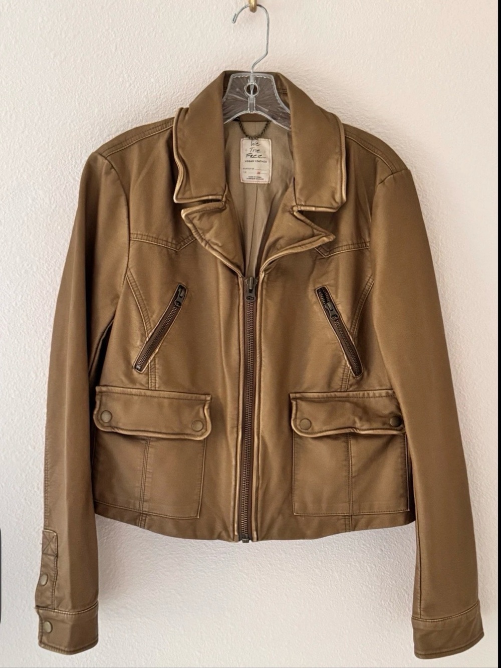 Free People Faux Leather Moto Jacket Size Medium Harvest Brown NWOT